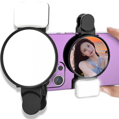 Selfie Mirror με LED Light Clip για πίσω κάμερα Λεπτός κυρτός καθρέφτης τηλεφώνου για iPhone 15 14 13 Max Plus για Selfies Vlogging