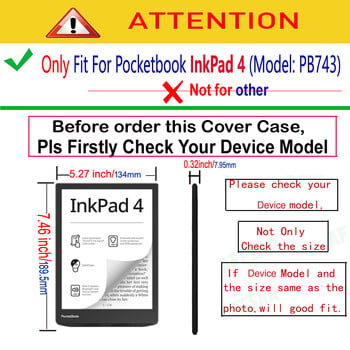 Θήκη πολυτελείας για PocketBook 743 InkPad 4 Ebook Reader Πτυσσόμενο δερμάτινο κάλυμμα TPU Soft Shell Μαγνητικές κλειστές προστατευτικές θήκες