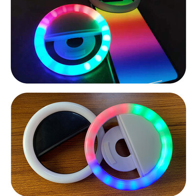 Lumină inel pentru selfie cu LED pentru lentile de telefon mobil Lumini portabile RGB colorate pentru lampă cu bliț pentru telefon mobil Iluminare de umplere în direct Lumină de umplere