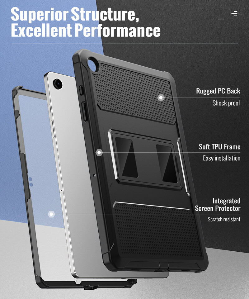 MoKo torbica za Samsung Galaxy Tab A9 Plus 11-inčni 2023 (SM-X210/X216/X218), otporna na udarce, otporna na udarce, čvrsti stražnji poklopac sa postoljem, ugrađen