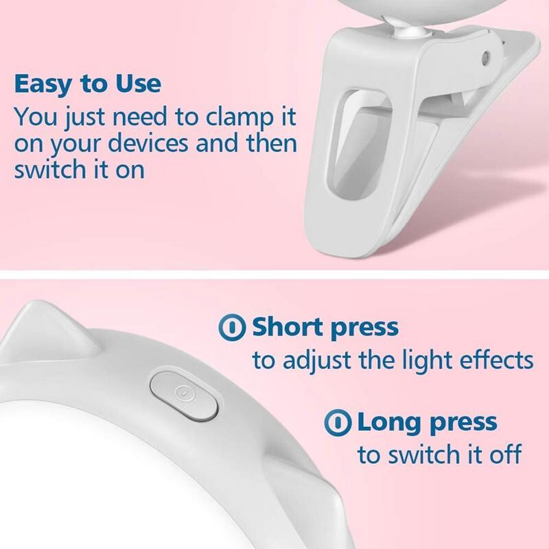 Pakartotinai įkraunama asmenukės šviesa katės ausis 3 režimų asmenukės žiedo lemputė telefono užpildymo lemputė su baterijomis maitinama asmenukės žiedo lemputė planšetiniam kompiuteriui