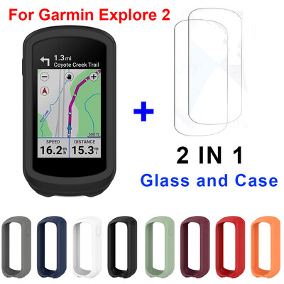 Husă de protecție 2 în 1 pentru Garmin Edge Explore 2 + Husă de protecție cu folie de sticlă Husă din silicon pentru bicicletă pentru Garmin Explore2