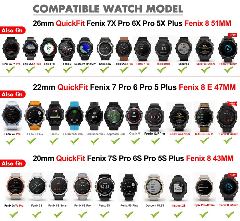 QuickFit 26 22 20 mm silikonski remen za Garmin Fenix E 8 7X 7 Pro 6 6X 6S 5X 5 5S Plus 965 955 /Epix Gen 2/Enduro 2 3 remen za sat