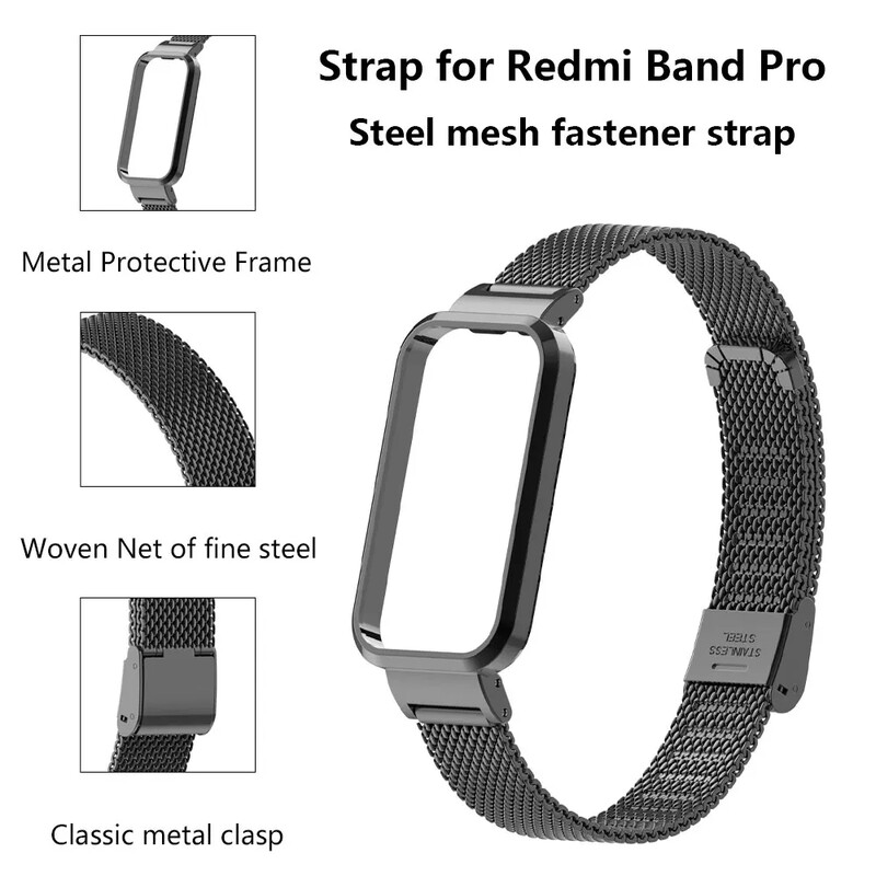 Metalni remen za Redmi Band Pro Dodaci za pametne satove Narukvica od nehrđajućeg čelika Zaštitna maska za redmi Band Pro Zaštitna maska