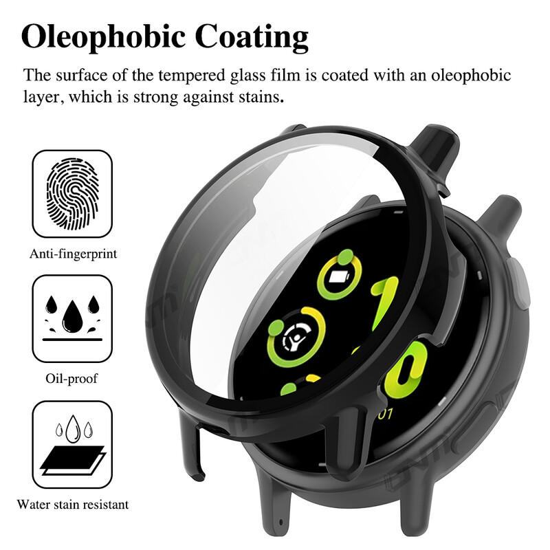 Стъкло+калъф за Garmin VivoActive 5 Закален стъклен протектор на екрана и твърда PC защитна броня Аксесоари за Garmin Vivo Active 5