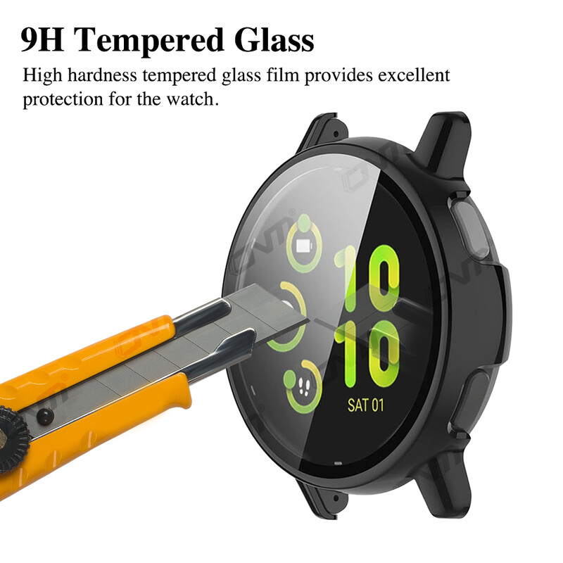 Стъкло+калъф за Garmin VivoActive 5 Закален стъклен протектор на екрана и твърда PC защитна броня Аксесоари за Garmin Vivo Active 5