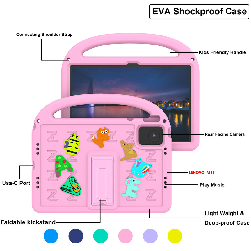 Детски EVA калъф за Xiaomi Redmi Pad SE 2023 11 инча Модел 23073RPBFG Сладко покритие със стойка, удароустойчиво с преносим държач Funda