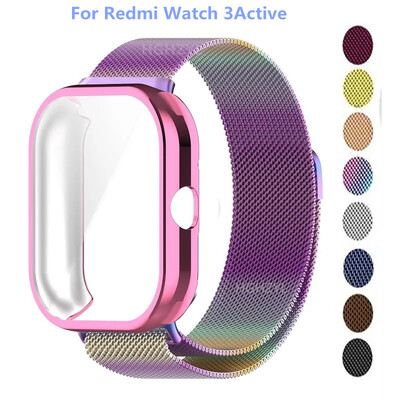 Curea pentru Xiaomi Redmi Watch 3 Active cu carcasă moale TPU Protector de ecran de înlocuire Curea de ceas cu buclă magnetică din metal milanez