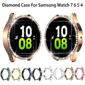 2024 Diamond Watch Cover за Samsung Galaxy Watch 7 40mm 44mm PC Hollow Anti-fall Protector Case за Samsung Watch 6 5 4 Women