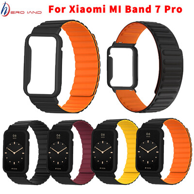 Curea pentru Xiaomi Mi Band 7 Pro, cu două fețe, magnetică, curea din silicon moale, carcasă metalică, brățară pentru ceas Xiaomi Miband 7pro.