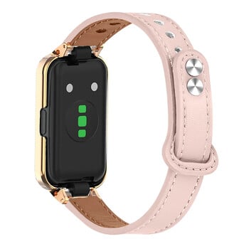 Προστατευτικό θήκης με λουράκι για Huawei Band 8 Smartband Δερμάτινο βραχιόλι για Huawei band 9 Wristband huawei band 9 Metal Protect Cover