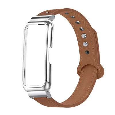 Протектор за калъф с каишка за Huawei Band 8 Smartband Кожена гривна за Huawei band 9 Wristband huawei band 9 Metal Protect Cover