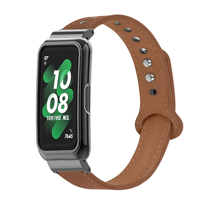 Протектор за калъф с каишка за Huawei Band 8 Smartband Кожена гривна за Huawei band 9 Wristband huawei band 9 Metal Protect Cover