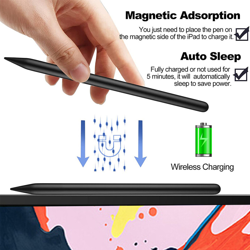 [Bežično punjenje][LED Power Display] Stylus olovka za iPad s odbijanjem dlana, kut nagiba za Apple iPad, magnetska adsorpcija