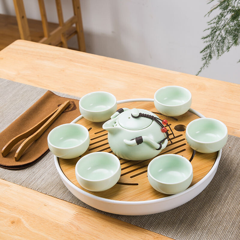 Kung Fu arbatos rinkinys mažas rinkinys vienas puodas du puodeliai du puodeliai keraminis arbatos padėklas namams paprastas biuro arbatinukas sausas arbatos stalas