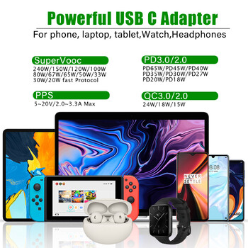 240W για φορτιστής OnePlus SuperVooc για προσαρμογέα βύσματος τοίχου OPPO Realme PD65W για macbook Προσαρμογέας ταξιδιού iPhone Samsung tablet PPS