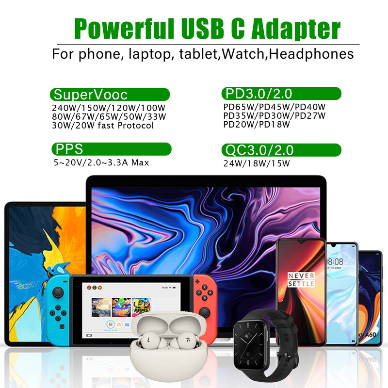 240W за OnePlus SuperVooc зарядно устройство за OPPO Realme стенен адаптер адаптер PD65W за macbook iPhone Samsung таблет PPS адаптер за пътуване