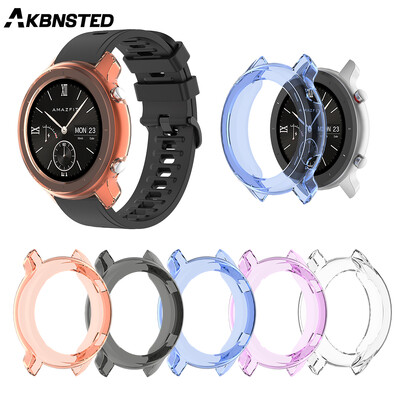 AKBNSTED TPU jumatate de pachet carcasa de protectie din silicon transparent pentru Xiaomi Huami Amazfit GTR 47MM/GTR 42MM Husa ceas inteligent