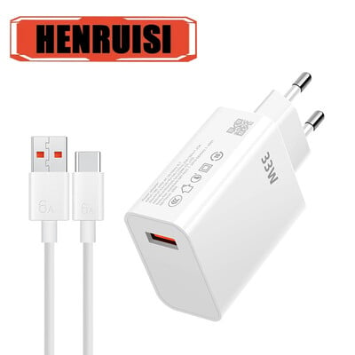 33W USB зарядно устройство за бързо зареждане EU/US Plug Стенно зарядно устройство Тип C Кабел за Xiaomi Redmi K30 K40 iPhone 15 Телефонен адаптер за бързо зареждане