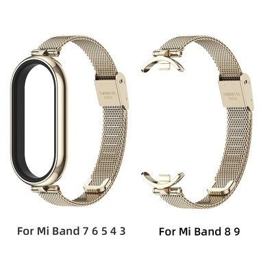 Каишка за Mi Band 9 8 Гривна за Xiaomi Smart Band 8 7 5 6 4 3 NFC Global Version Women Girls Metal Watch Band Wristband