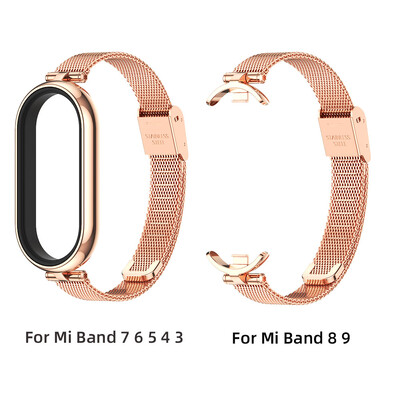 Каишка за Mi Band 9 8 Гривна за Xiaomi Smart Band 8 7 5 6 4 3 NFC Global Version Women Girls Metal Watch Band Wristband