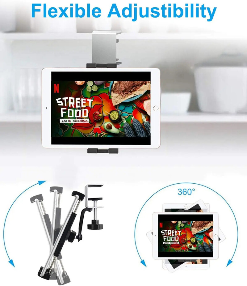Univerzalni kuhinjski držač za tablete ispod ormarića za 4,7-13 inčne tablete Pametni telefon Metalni stalak sa stezaljkama za iPad Air Pro iPhone