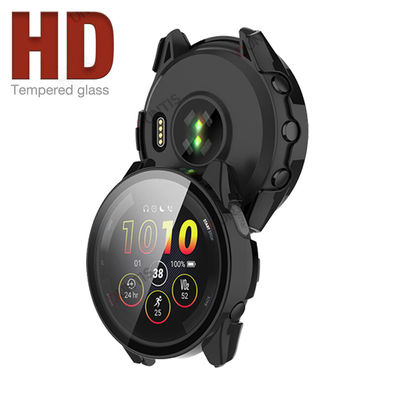 2-u-1 zaštitna torbica s kaljenim staklom za Garmin Forerunner 165 Zaštitna maska za zaslon protiv ogrebotina, navlaka za Garmin 165