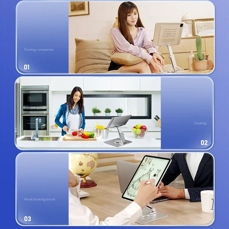 Planšetinio kompiuterio stovas 360° besisukantis sulankstomas aliuminio reguliuojamas stalinio laikiklio laikiklis, skirtas iPad Pro Air 4 Mini 12,9 4–14 colių Samsung Ta