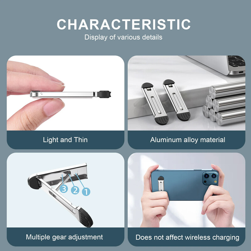 Nematomas sulankstomas cinko lydinio stovas Daugiareguliuojamas mobiliojo telefono nugaros stovas planšetinio kompiuterio nešiojamojo kompiuterio stovas Ultra plonas lipnus mini Nonsli