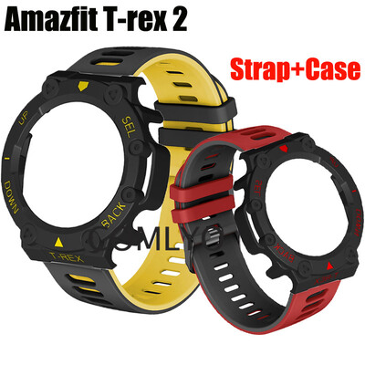 Ζάντα 2 σε 1 για Amazfit T-Rex 2 t REX 2 λουράκι Silione Soft βραχιόλι t rex 2 Θήκη PC Σκληρό προστατευτικό κάλυμμα προφυλακτήρα με κέλυφος