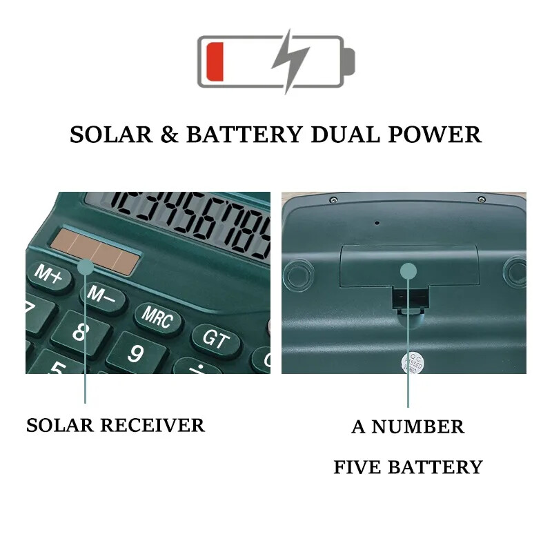 Kalkulator s velikim LCD zaslonom s 12 znamenki, kalkulator standardne funkcije s dvostrukim napajanjem na solarno i baterijsko napajanje za kućni osnovni stolni ured