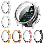 Калъф от стъкло+диамант за Samsung Galaxy Watch 7 40 мм/44 мм протектор за екран от закалено стъкло и твърда PC защитна броня Bling Cover