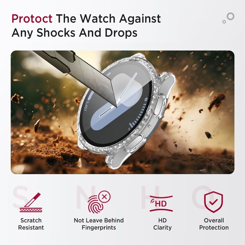 Калъф от стъкло+диамант за Samsung Galaxy Watch 7 40 мм/44 мм протектор за екран от закалено стъкло и твърда PC защитна броня Bling Cover