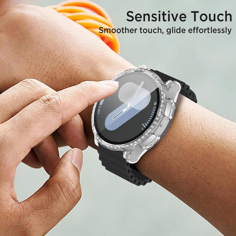 Калъф от стъкло+диамант за Samsung Galaxy Watch 7 40 мм/44 мм протектор за екран от закалено стъкло и твърда PC защитна броня Bling Cover