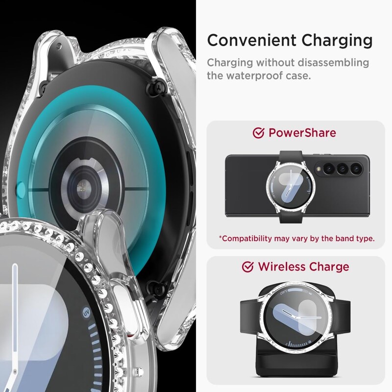 Калъф от стъкло+диамант за Samsung Galaxy Watch 7 40 мм/44 мм протектор за екран от закалено стъкло и твърда PC защитна броня Bling Cover