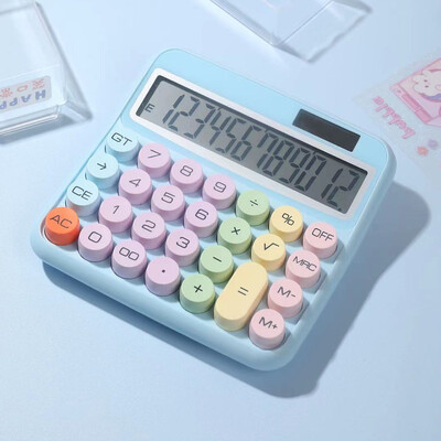 Mehanički kalkulator, 12-znamenkasti veliki LCD zaslon, veliki okrugli gumb, zaslon s nagibom od 15°, simpatičan kalkulator s dvostrukim napajanjem u boji slatkiša