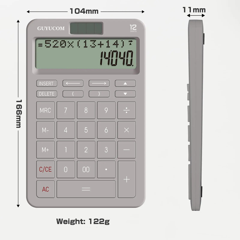 Skaičiuoklė su patobulinta istorijos įrašymo ir sekimo atgal funkcija 2 eilučių didelis, aiškiai LCD ekranas, 12 skaitmenų didelis jautrus mygtukas