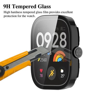 Θήκη PC+Γυαλί για Xiaomi Redmi Watch 4 Tempered Glass Αντιχαρακτηριστικό Προστατευτικό Κάλυμμα Προστατευτικό Κάλυμμα Προστασίας οθόνης με σκληρό κέλυφος