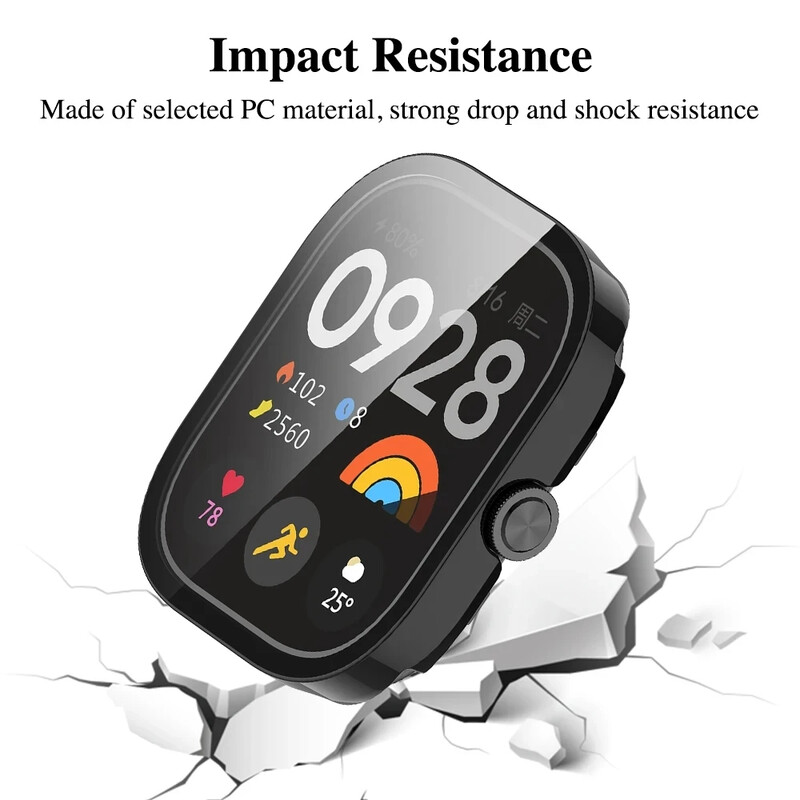 PC калъф+стъкло за Xiaomi Redmi Watch 4 закалено стъкло против надраскване филм броня защитно покритие твърда обвивка протектор на екрана