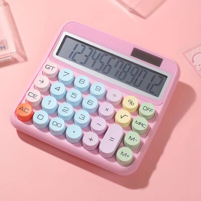 Veliki LCD mehanički kalkulator s 12 znamenki, veliki okrugli gumb, zaslon s nagibom od 15°, simpatičan kalkulator s dvostrukim napajanjem u boji slatkiša