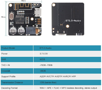 Πλακέτα δέκτη ήχου Bluetooth Bluetooth 5.0 MP3 Ασύρματη μονάδα αποκωδικοποιητή χωρίς απώλειες Ασύρματη στερεοφωνική μονάδα μουσικής 3.7-5V XY-BT-Mini