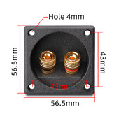 2 padėčių gnybtų dėžutė Garso dėžutė Montavimo matmenys Ilgis 56,5 mm x 56,5 mm gnybtų blokas Gnybtų plokštė Bananų galvutės terminas