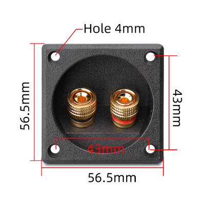 2 padėčių gnybtų dėžutė Garso dėžutė Montavimo matmenys Ilgis 56,5 mm x 56,5 mm gnybtų blokas Gnybtų plokštė Bananų galvutės terminas
