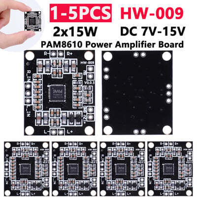 1-5 bucăți HW-009 PAM8610 Mini placă de amplificator de putere stereo 2x15W DC7V-15V Placă de amplificator digital compactă clasa D dublu canal