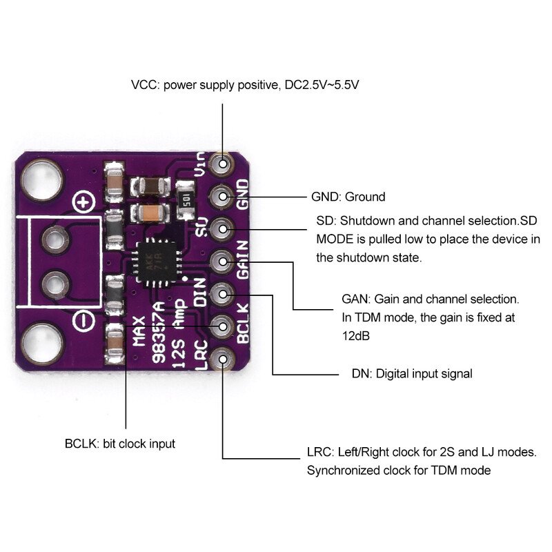 2PCS MAX98357 I2S 1.8/3.2W modul audio pojačala DC 2.5-5.5V nefiltrirana ploča za pojačalo snage klase D za Raspberry Pi Arduino