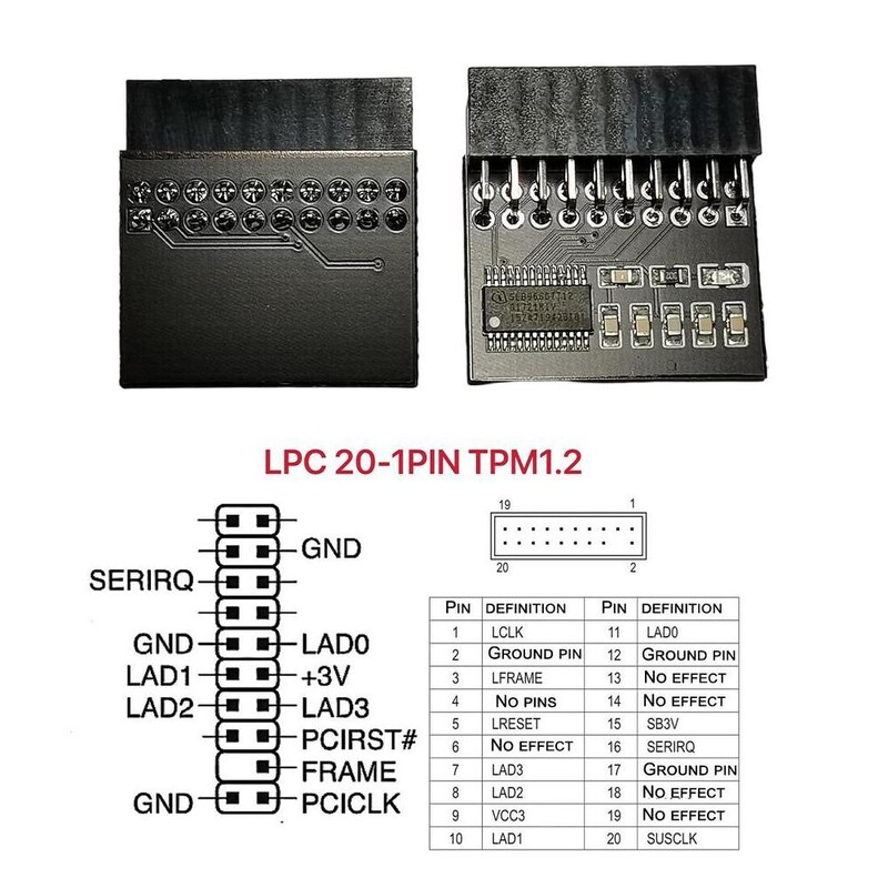 Tpm 1.2 Placă pentru modul de securitate de criptare Telecomandă TPM1.2 LPC Placă de bază cu 20 pini pentru ASUS MSI ASROCK GIGABYTE L3F2