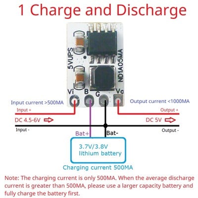 2 în 1 descărcare de încărcare Mini 5V 1A UPS Modul de ieșire neîntreruptă 3.7V 3.8V 4.2V Li-Ion Li-polimer 18650 Placă încărcător baterie