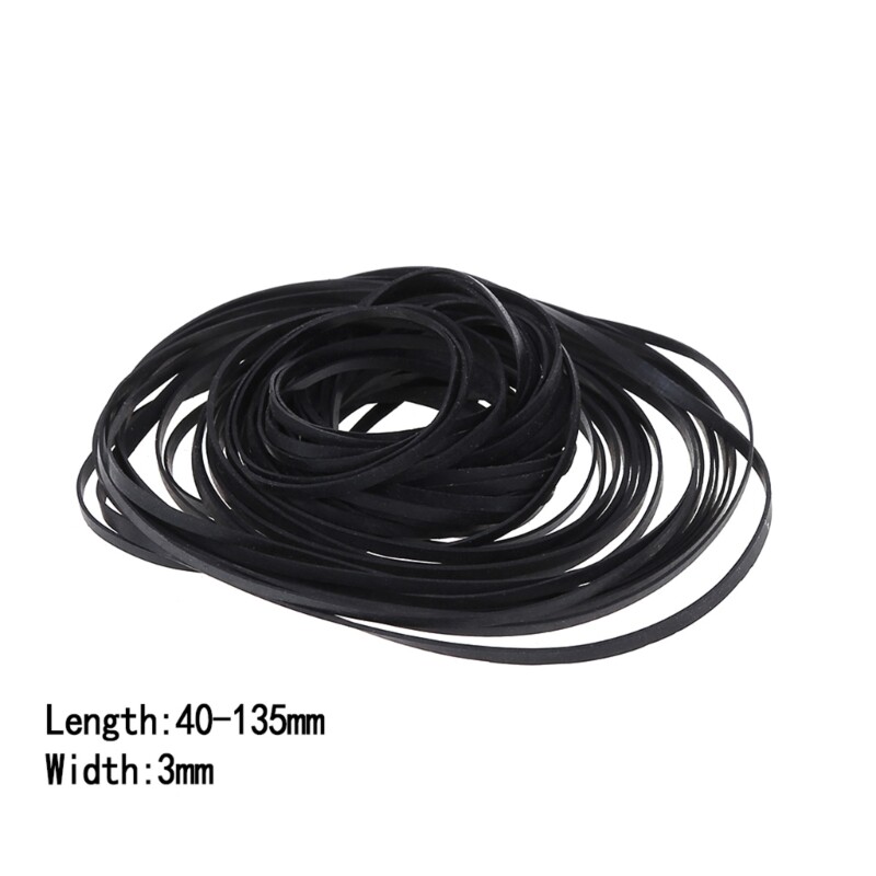 100 vnt / rinkinys 2 mm 3 mm pločio guminiai diržai įvairaus dydžio plokščių kasetinių juostų mašinos diržų rinkinys DVD įrašymo aparatams, nešiojamiems grotuvams