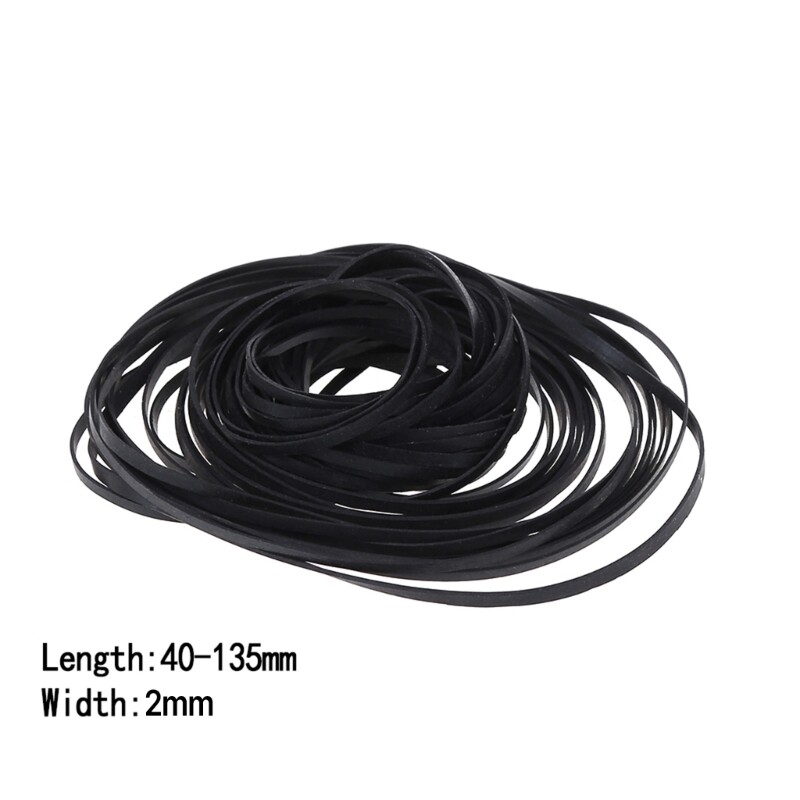 100 vnt / rinkinys 2 mm 3 mm pločio guminiai diržai įvairaus dydžio plokščių kasetinių juostų mašinos diržų rinkinys DVD įrašymo aparatams, nešiojamiems grotuvams