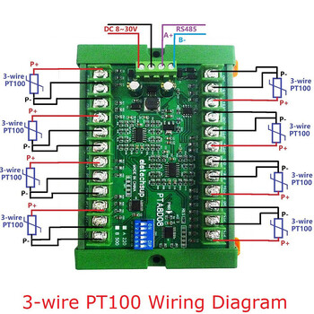 8Κανάλι DC8-30V PT100 RTD RS485 Μονάδα απόκτησης αισθητήρα θερμοκρασίας Rep NTC K Θερμοστοιχείο Modbus RTU -40°C~+500°C Μετατροπέας